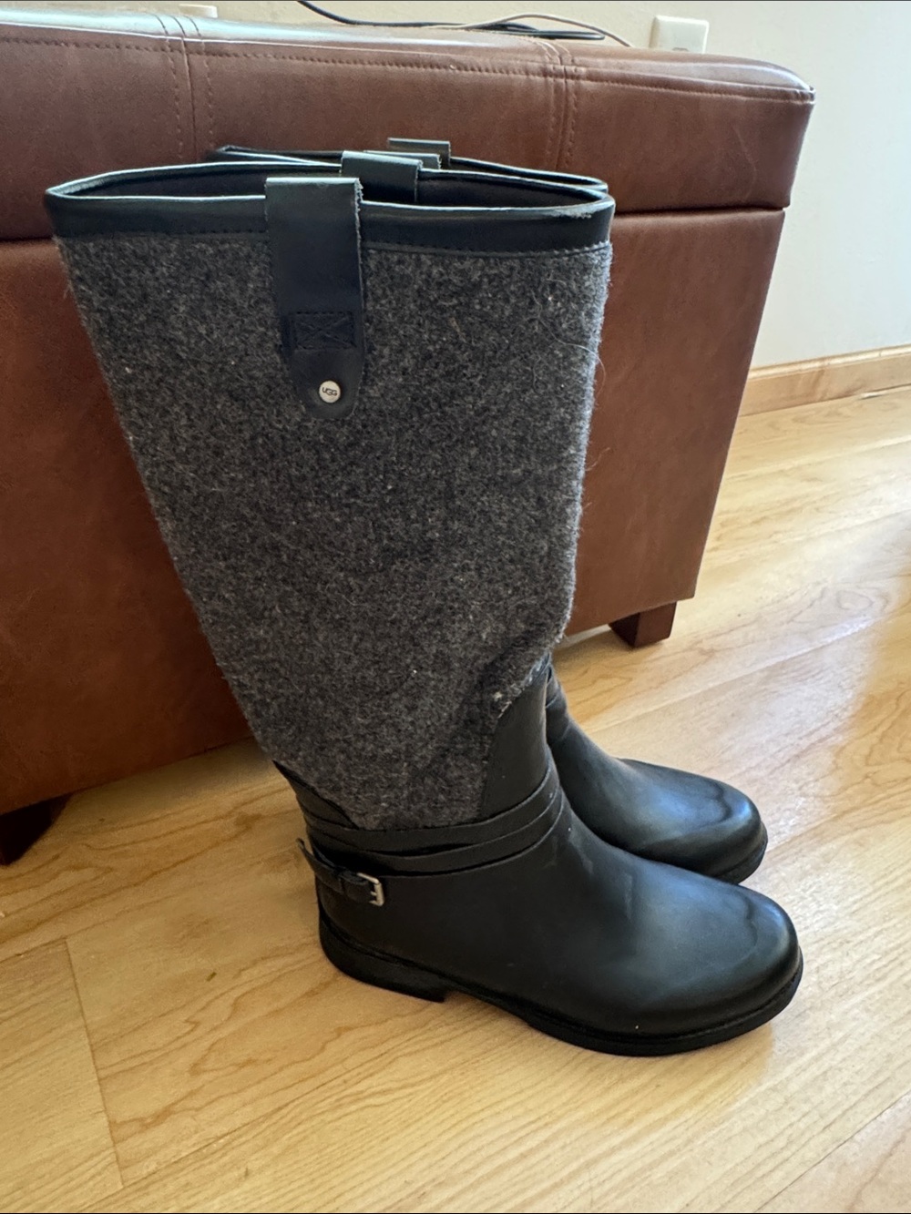 UGG Gray Wool-Accent Black Leather Detail Boots